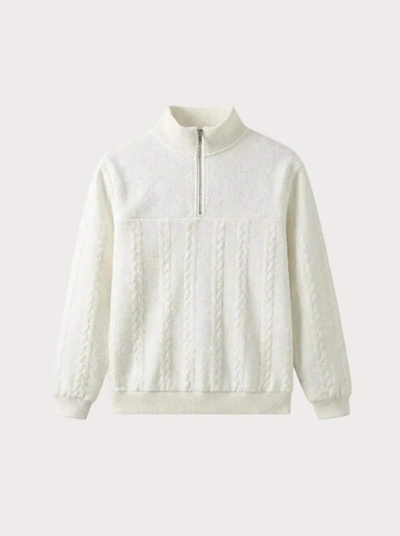 Jacquard Quarter Zip White