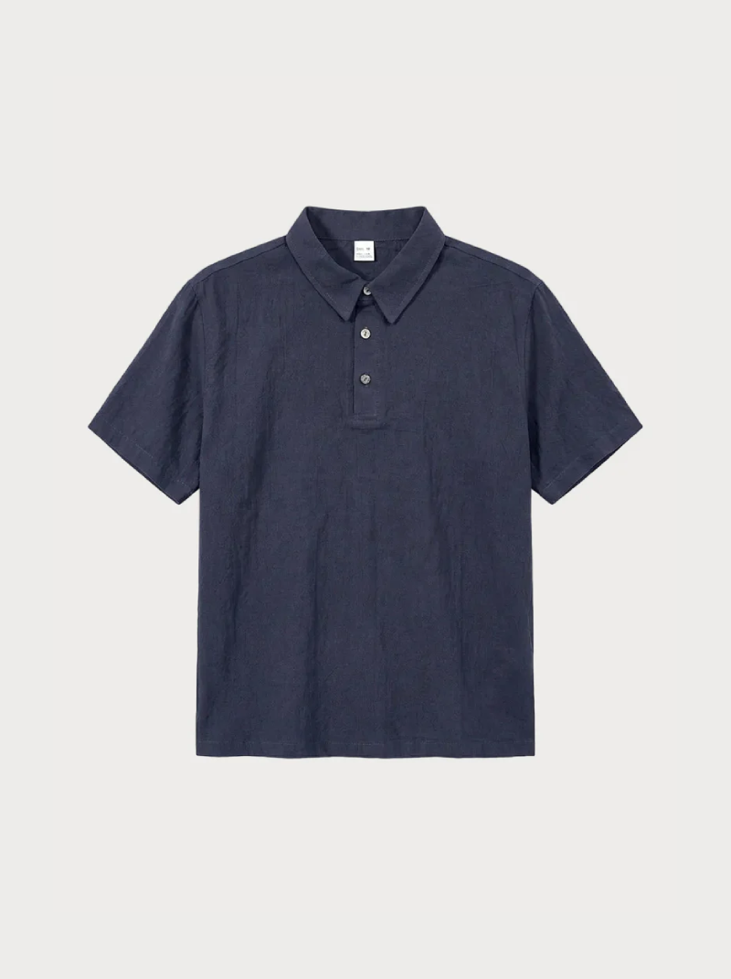 Capri Linen Polo Navy Blue