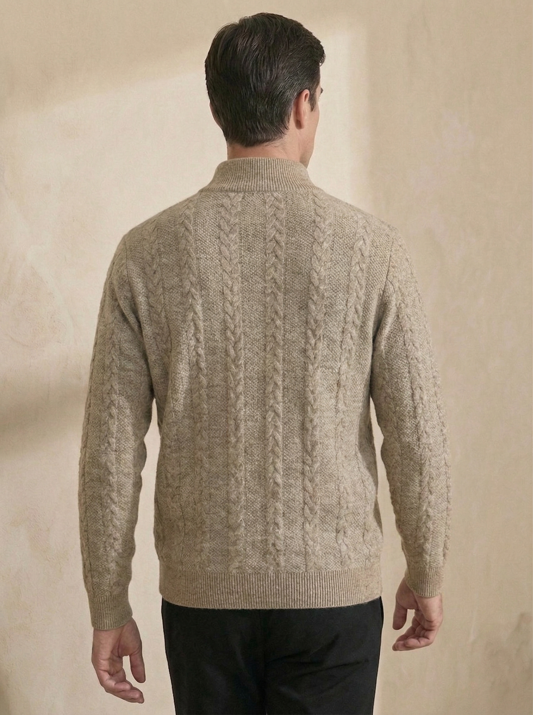Jacquard Quarter Zip Khaki