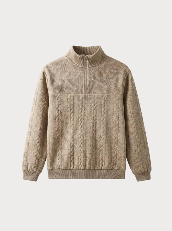 Jacquard Quarter Zip Khaki