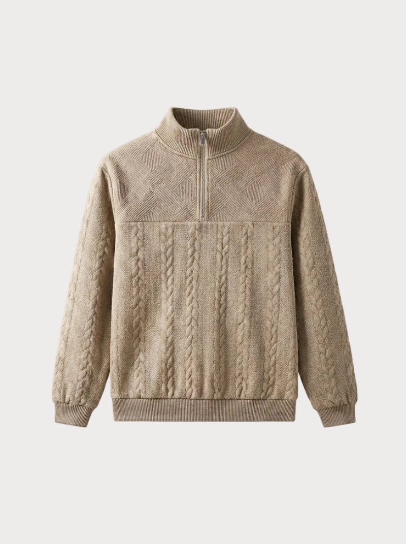 Jacquard Quarter Zip Khaki