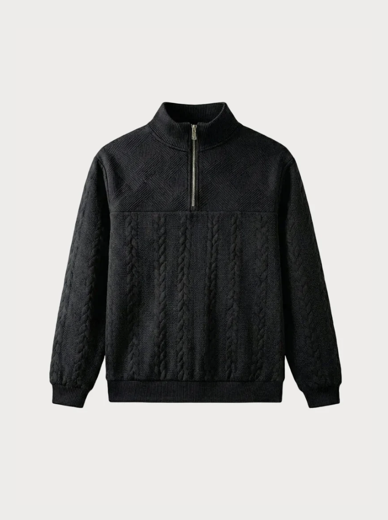 Jacquard Quarter Zip Black