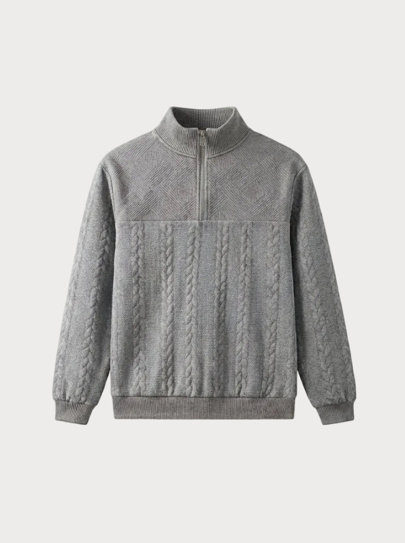 Jacquard Quarter Zip Light Grey