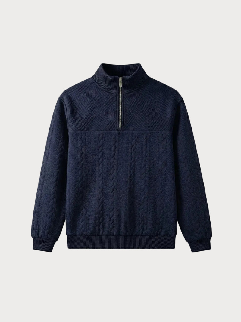 Jacquard Quarter Zip Navy Blue