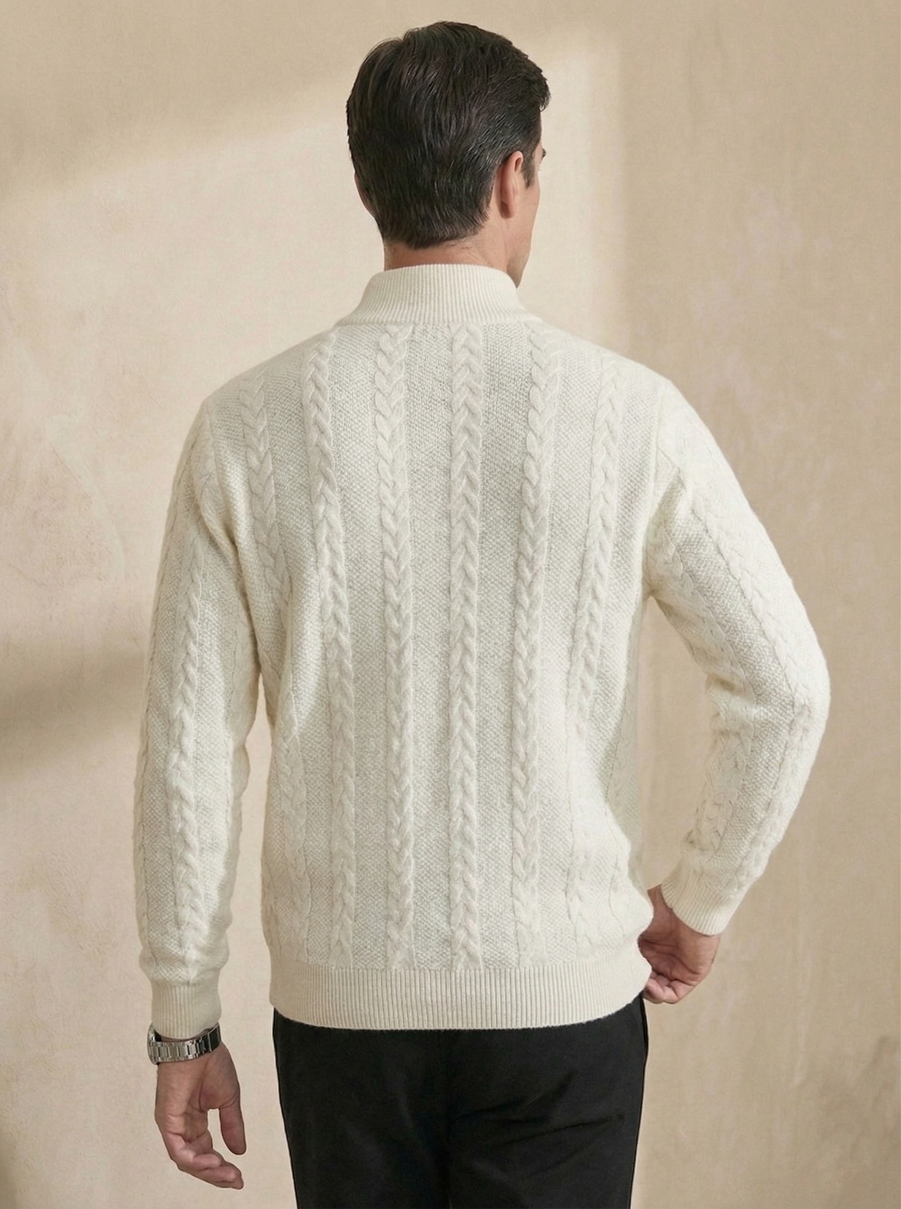 Jacquard Quarter Zip White