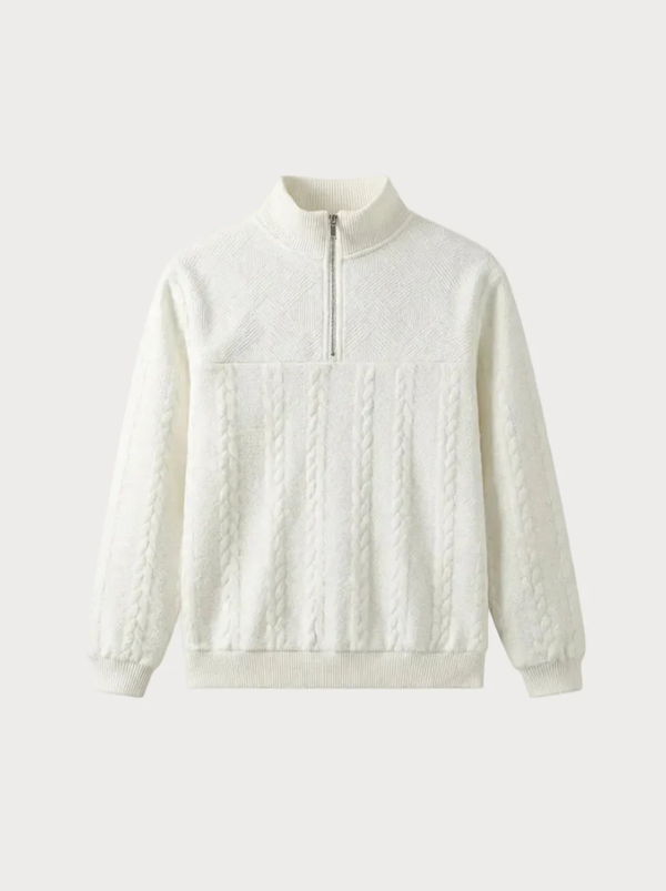 Jacquard Quarter Zip White